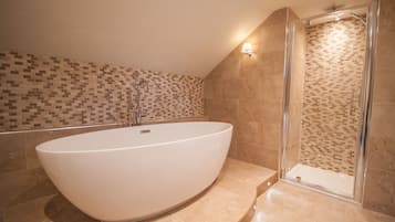Combined shower/bathtub, hair dryer