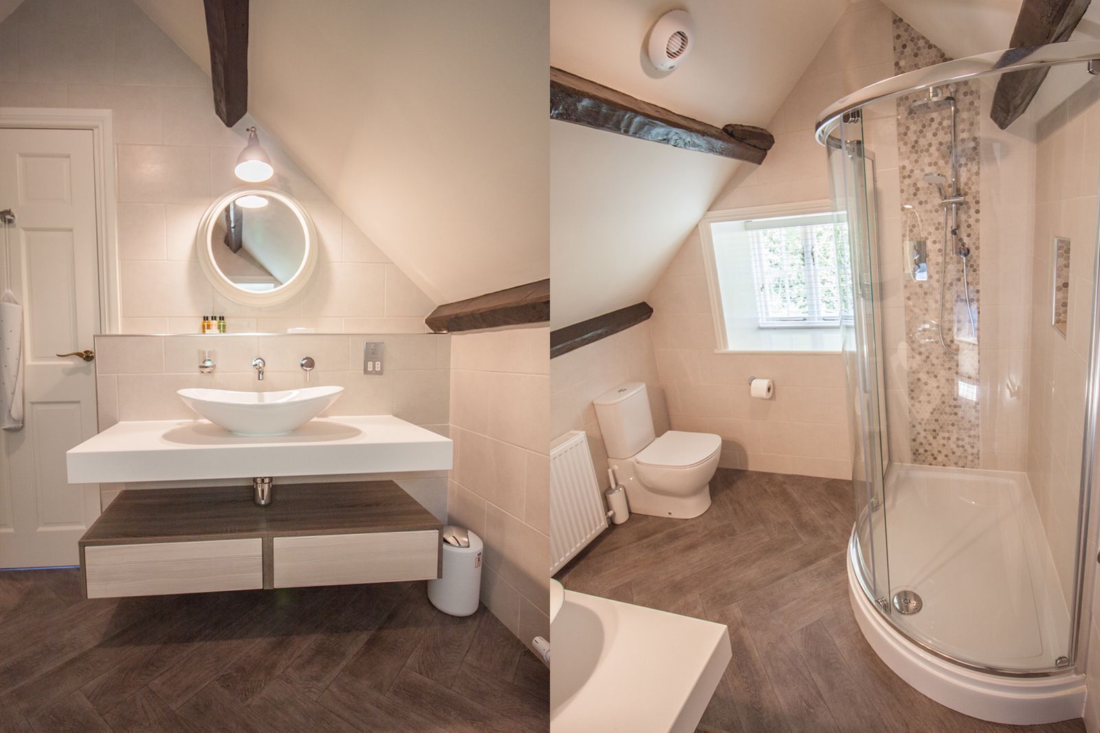 Un baño moderno con un lavabo grande, inodoro y ducha.