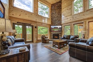 Smart TV, fireplace, video games, DVD player