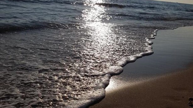 A beach with sunlight reflecting off the water and sand. - Sol Apartment - Beautiful Sea Views (Calafell)