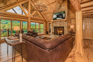 Smart TV, fireplace, video games, DVD player