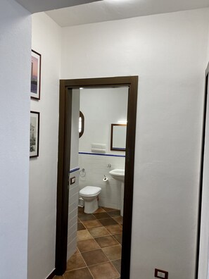 Dusche, Haartrockner, Handtücher, Shampoo