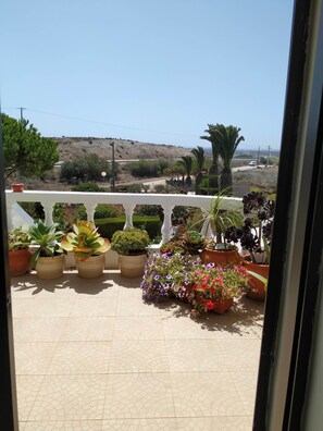 Habitación con 2 camas individuales, baño compartido, vista al jardín | Vista desde la habitación