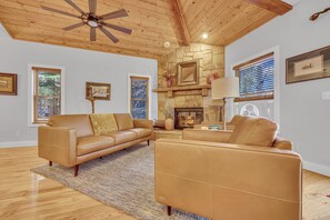 Een televisie, een open haard en een dvd-speler