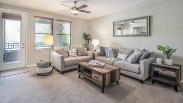 TV, fireplace, DVD player, stereo