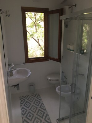 Regadera, secadora de cabello, bidet, toallas 