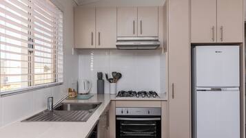 Full-sized fridge, microwave, oven, stovetop