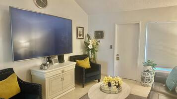 Smart TV, books, music library, stereo