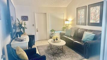 Smart TV, books, music library, stereo