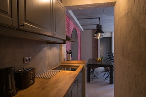Apartment | Private kitchen | Fridge, microwave, stovetop, electric kettle