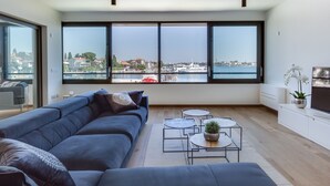Luxury Apartment, 2 Bedrooms, Hot Tub, Sea View | Living area | Flat-screen TV, fireplace, heated floors - Shell Luxury Residences (Zadar)