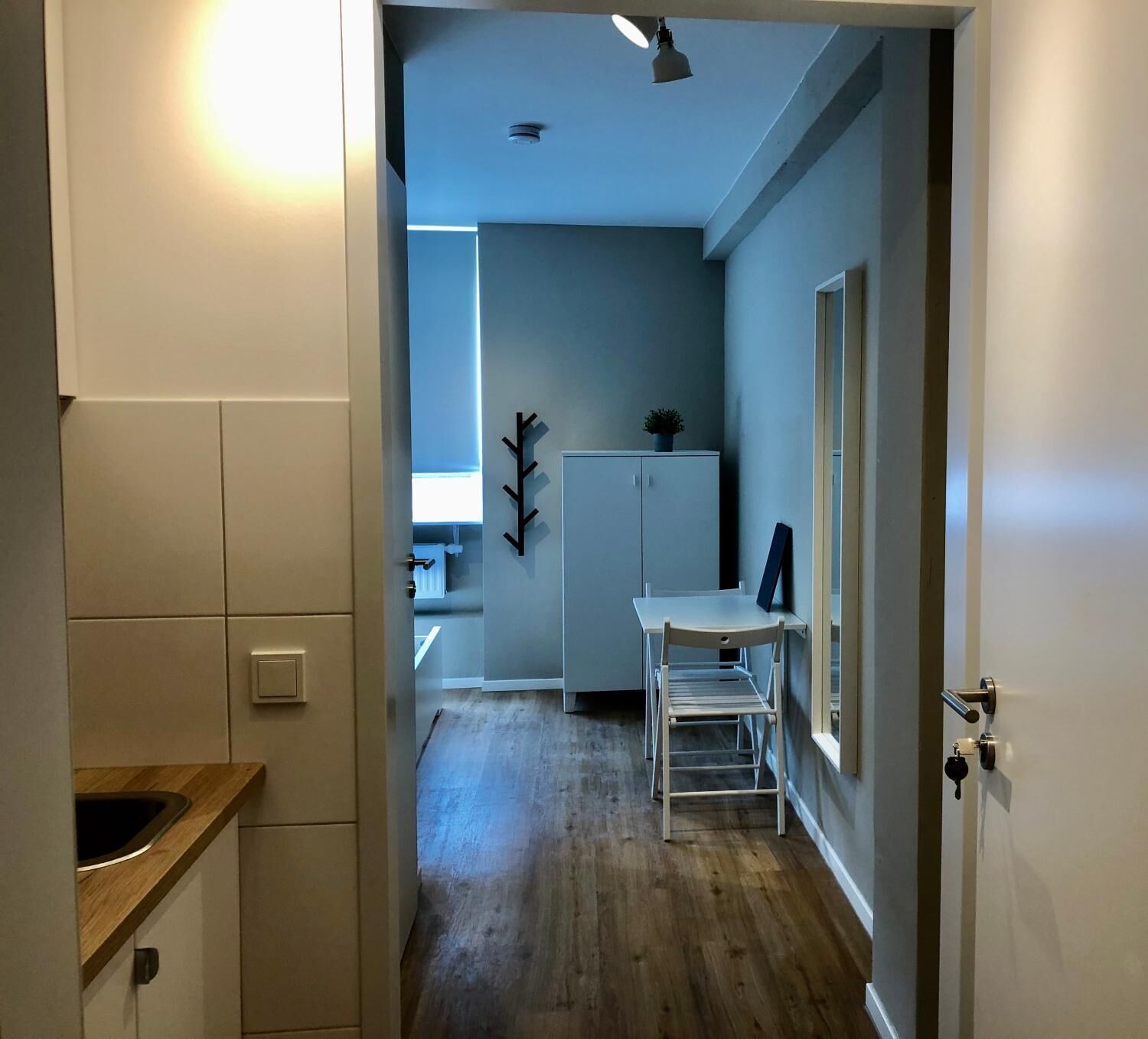 Fridge, electric kettle, cookware/dishes/utensils