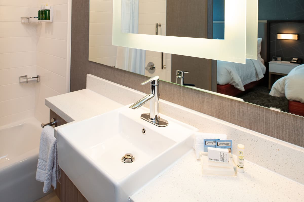 suite, multiple beds, non smoking | bathroom | designer toiletries, hair dryer, towels, soap