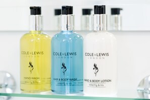 Three bottles of Cole & Lewis London hand and body wash on a shelf. - Sherlock Modern Home by Svelte Living (Birmingham)