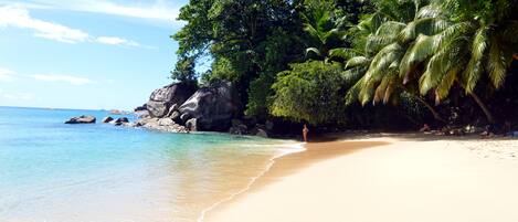 On the beach, white sand