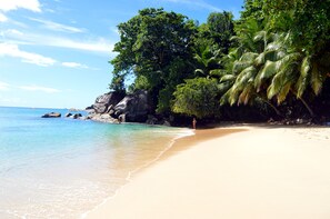 On the beach, white sand