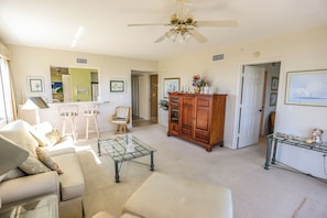 Condo, 2 Bedrooms (0 - No Pets Allowed) | Living area | 40-inch TV with cable channels - Hibiscus 844 by Distinctive Beach Rentals (Fort Myers Beach)