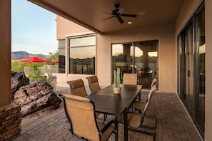 Outdoor dining - Southwest home w/ Hot Tub, heated* pool, and amazing Mtn. Views! (Cave Creek)