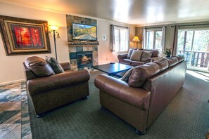 TV, fireplace, DVD player, video library