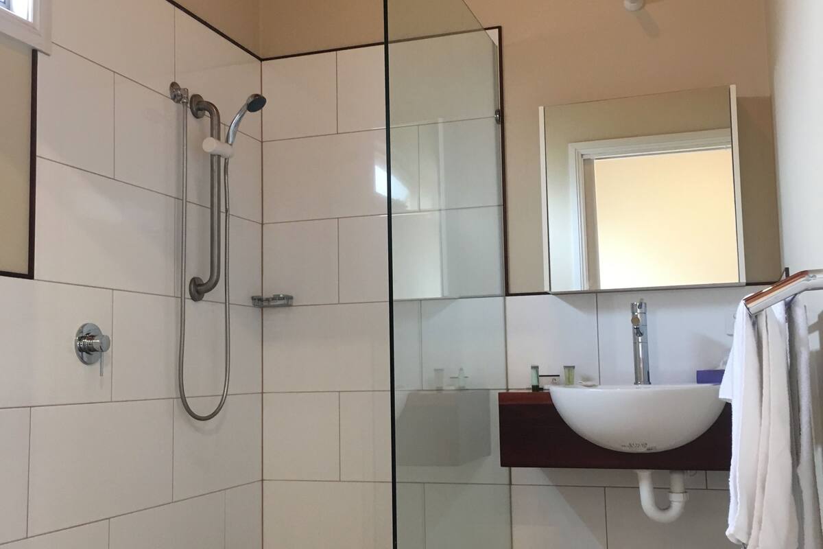 classic double room | bathroom | shower, free toiletries, towels