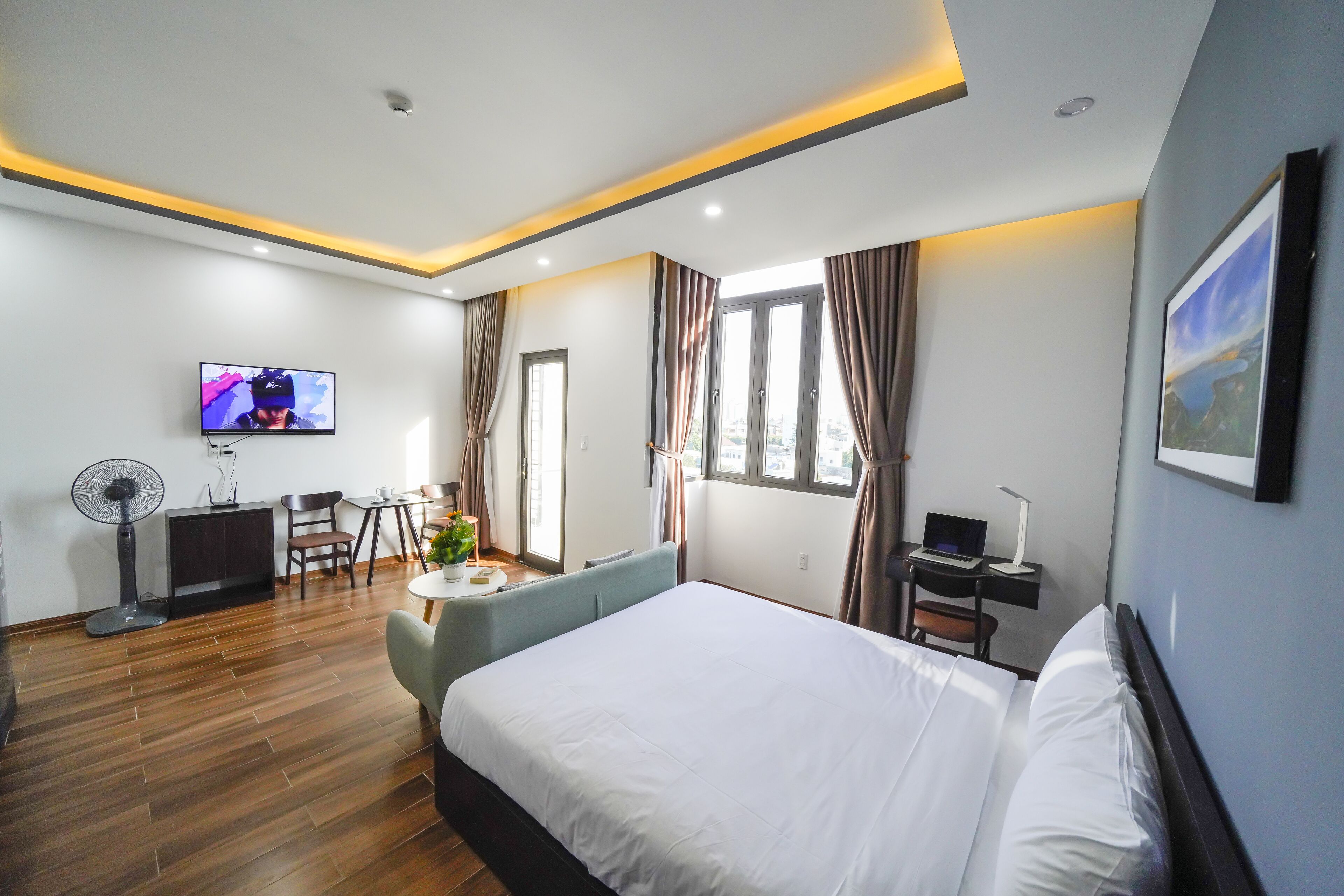 Deluxe Studio | Memory foam beds, desk, laptop workspace, blackout drapes