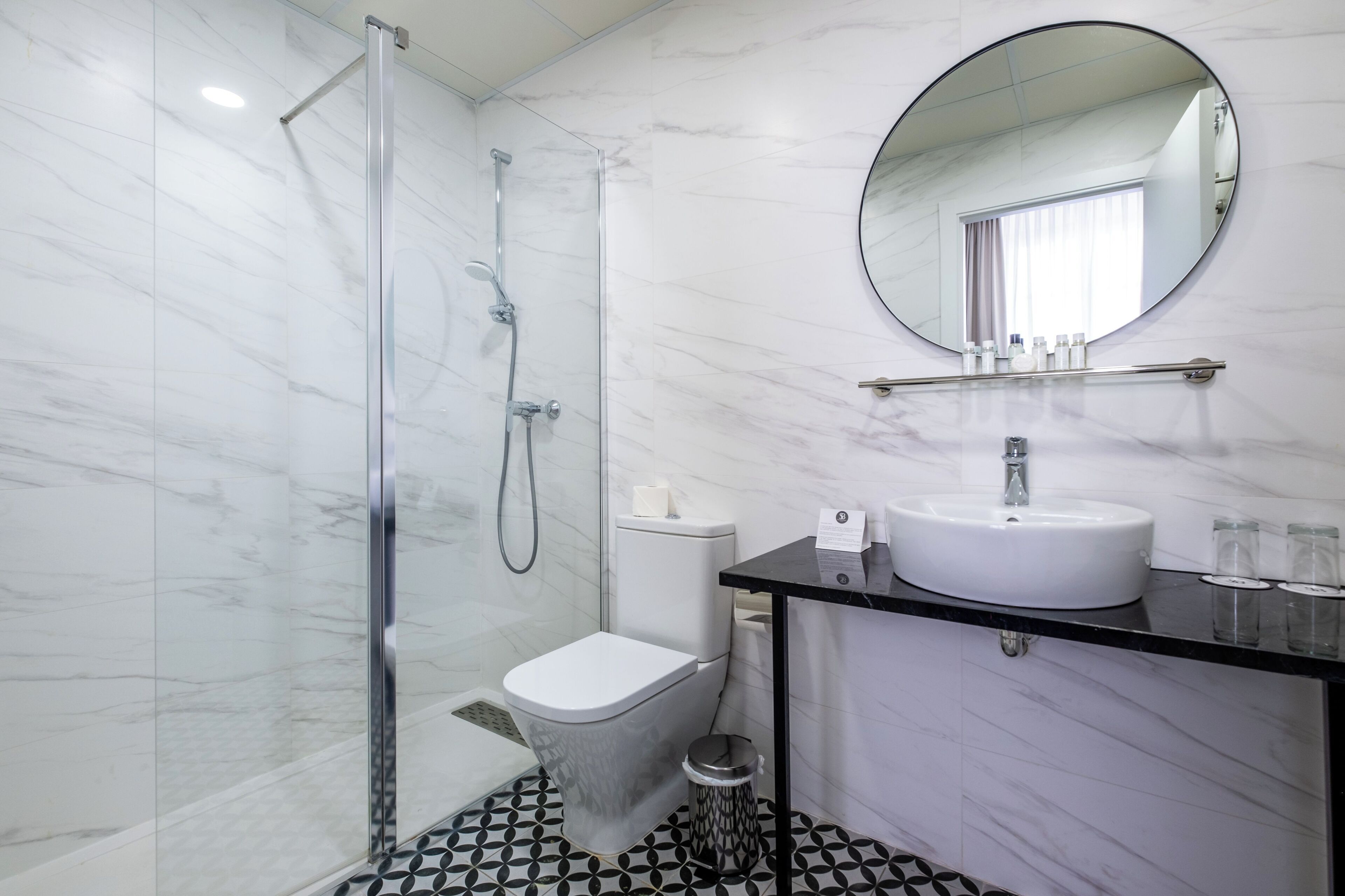 hair dryer, towels, shampoo, toilet paper