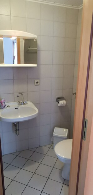 Doppelzimmer | Badezimmer | Dusche, Handtücher, Seife, Toilettenpapier