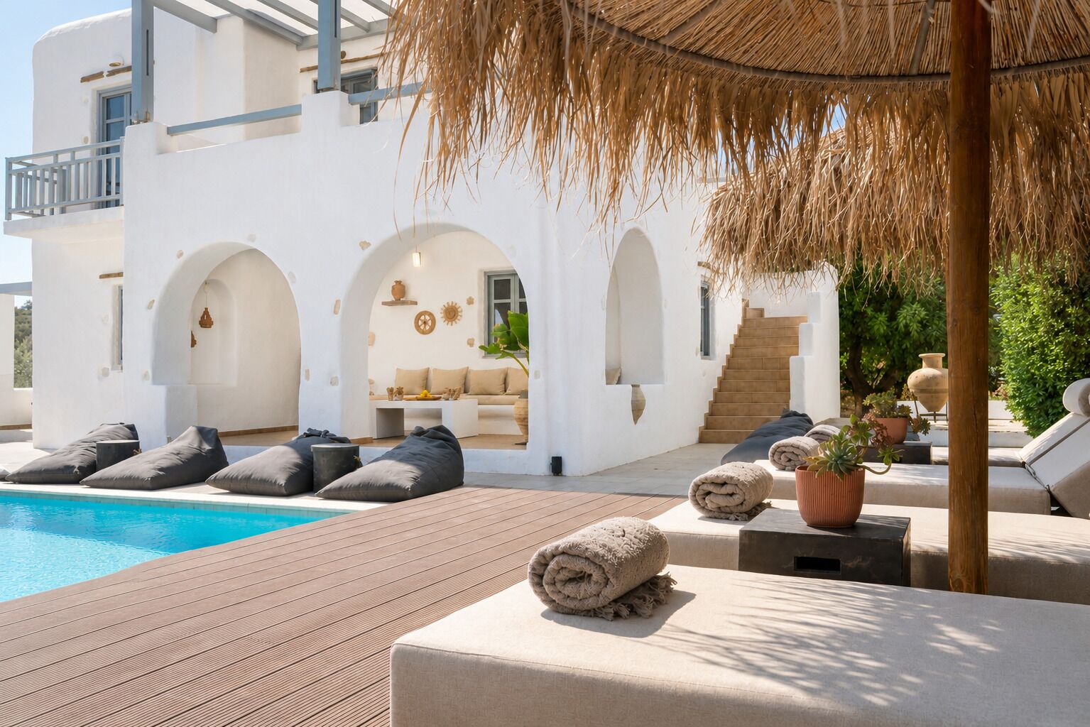 Seasonal outdoor pool, pool umbrellas, sun loungers
