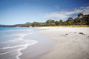 A beach with clear blue water, sandy shore, and trees in the background. - Adventure Bay Retreat (Adventure Bay)