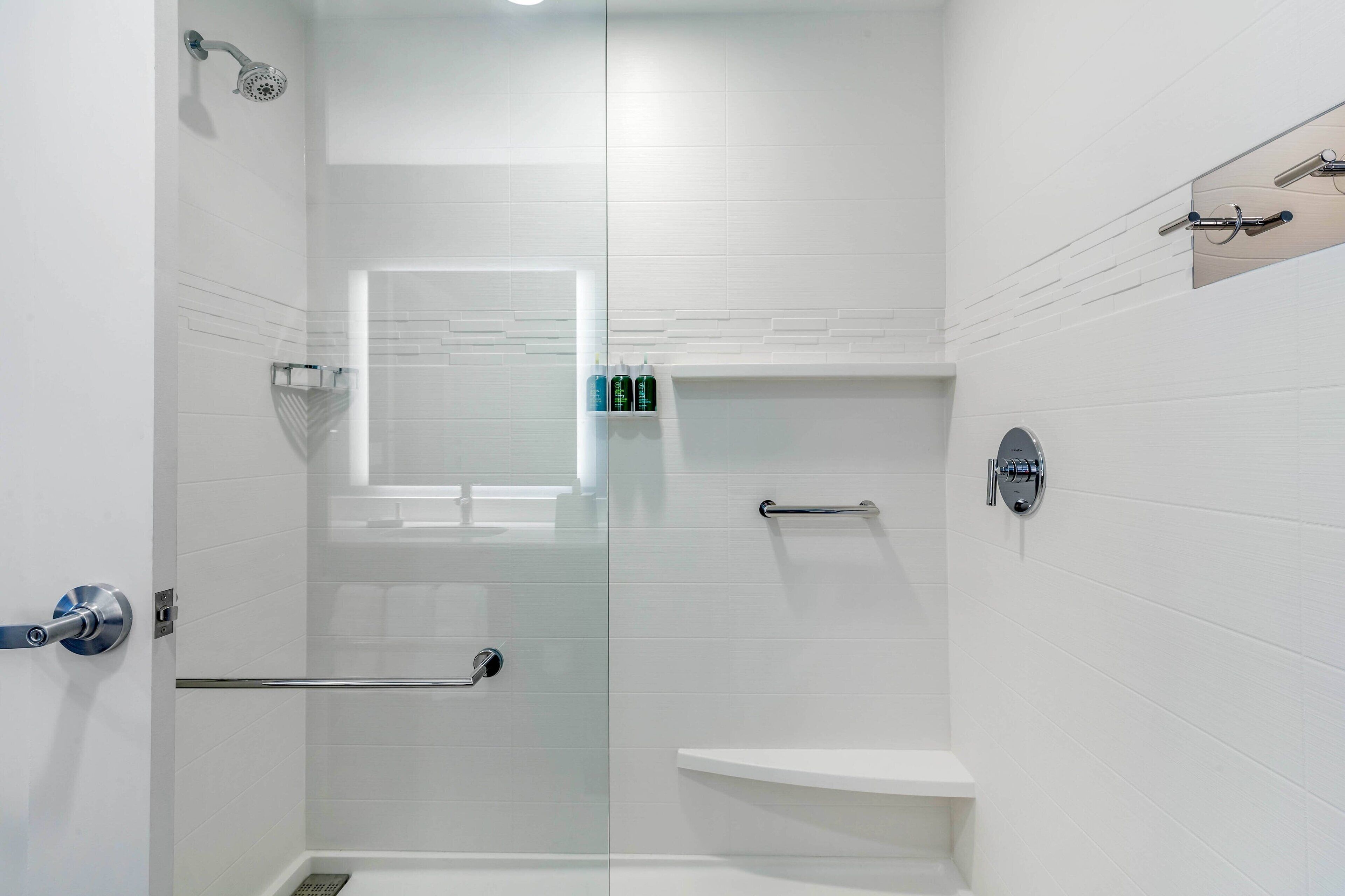 combined shower/bathtub, hair dryer, towels, soap