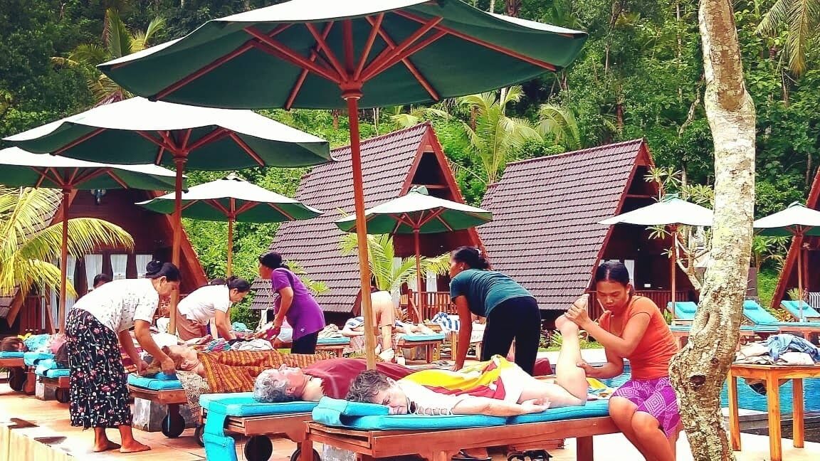 Outdoor treatment area, body treatments, body wraps, body scrubs