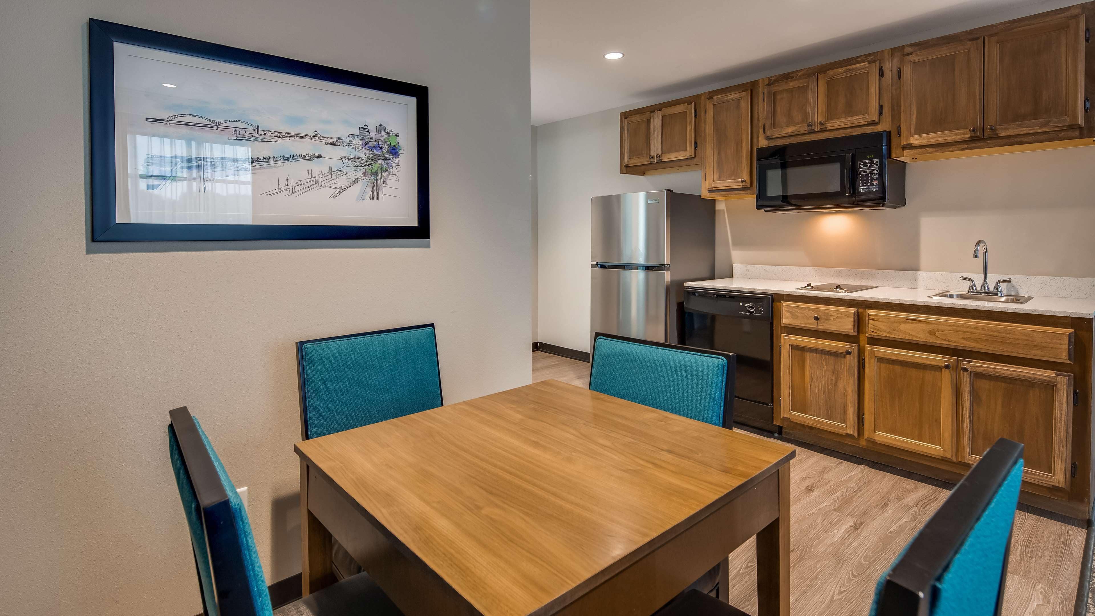 desk, laptop workspace, blackout curtains, iron/ironing board