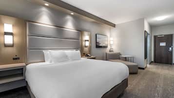 In-room safe, desk, laptop workspace, blackout curtains