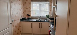 Großer Kühlschrank, Mikrowelle, Ofen, Herdplatte