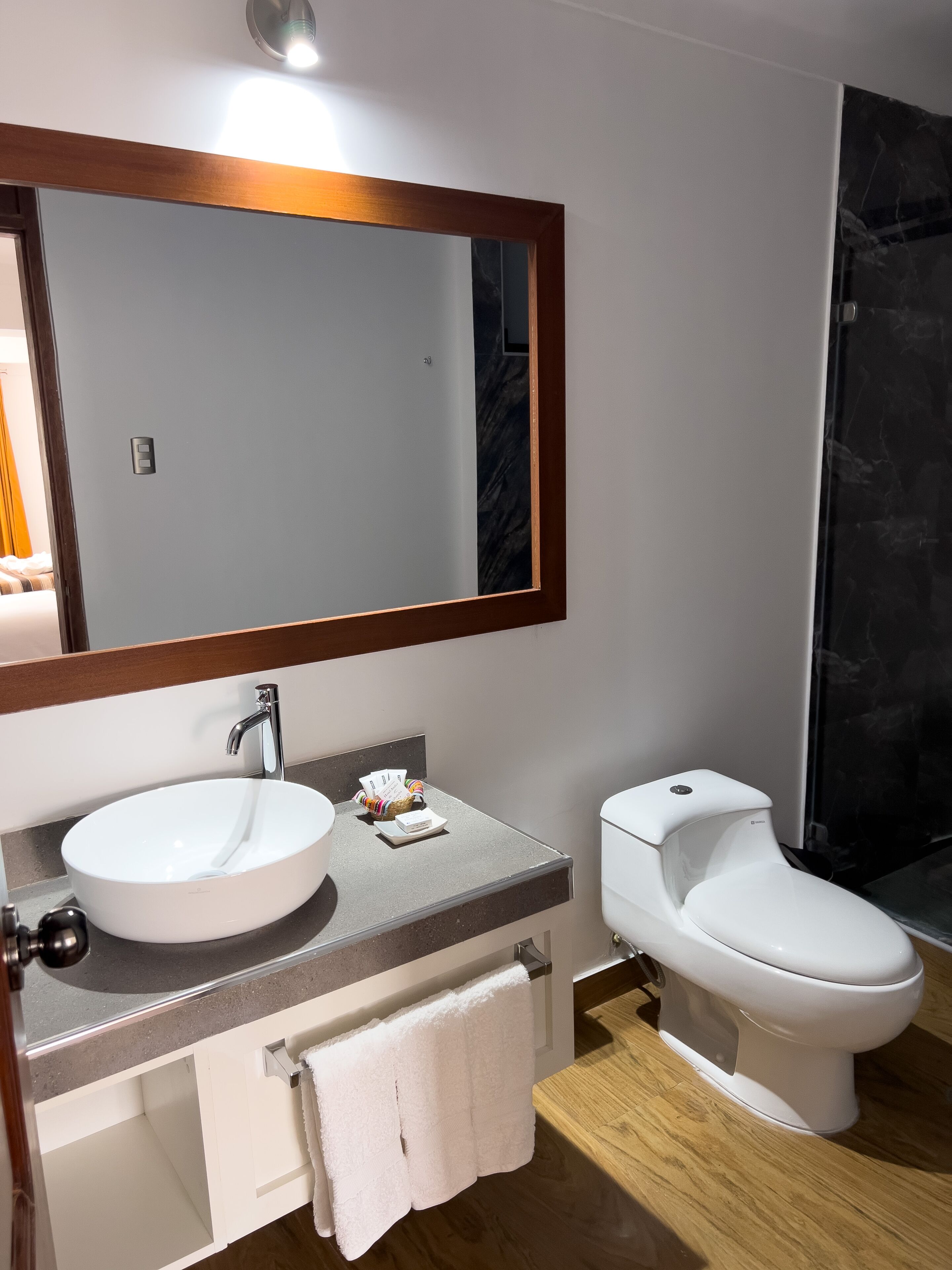 shower, rainfall showerhead, free toiletries, hair dryer