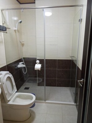 Shower, free toiletries, hair dryer, slippers