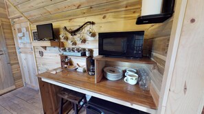 Fridge, microwave, coffee/tea maker