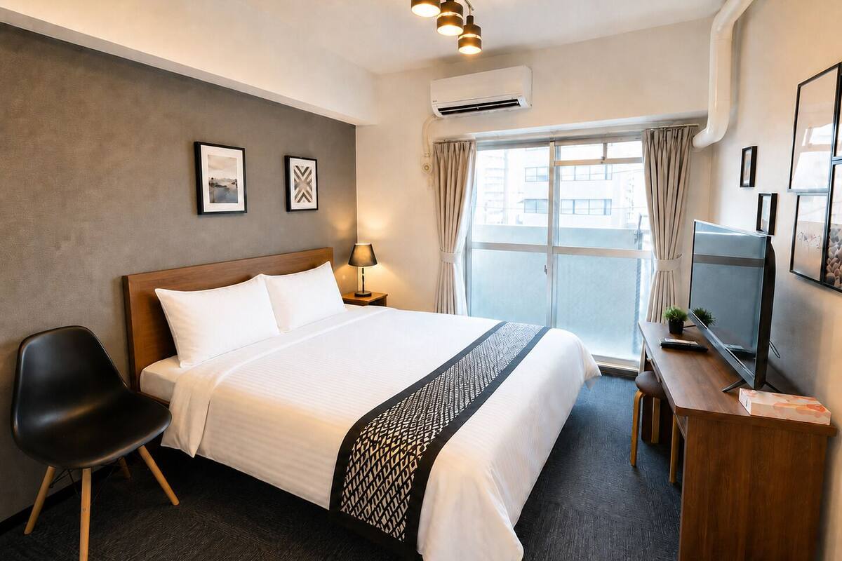 Apartamento, 1 cama doble, balcón, vistas a la ciudad (404) | 1 dormitorio, escritorio, tabla de planchar con plancha y wifi gratis