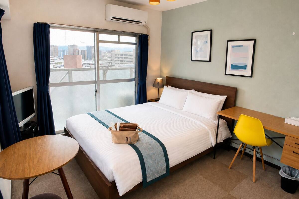 Apartamento, 1 cama doble, balcón, vistas a la ciudad (1005) | 1 dormitorio, escritorio, tabla de planchar con plancha y wifi gratis