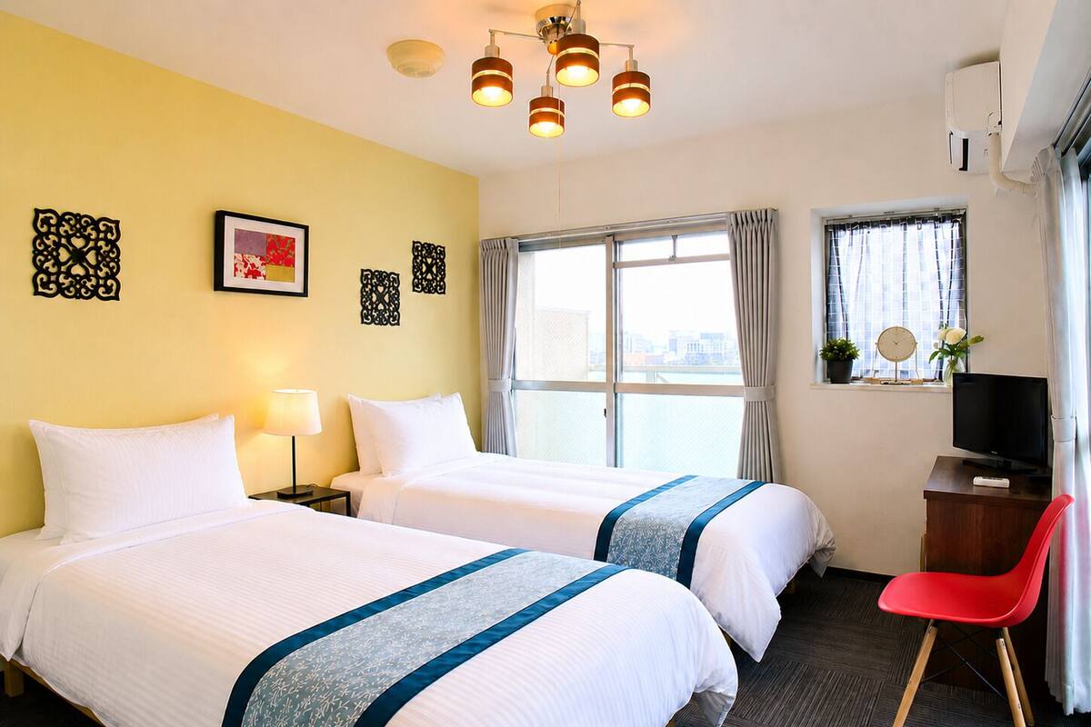 Apartamento, 2 camas individuales, balcón, vistas a la ciudad (1001) | 1 dormitorio, escritorio, tabla de planchar con plancha y wifi gratis