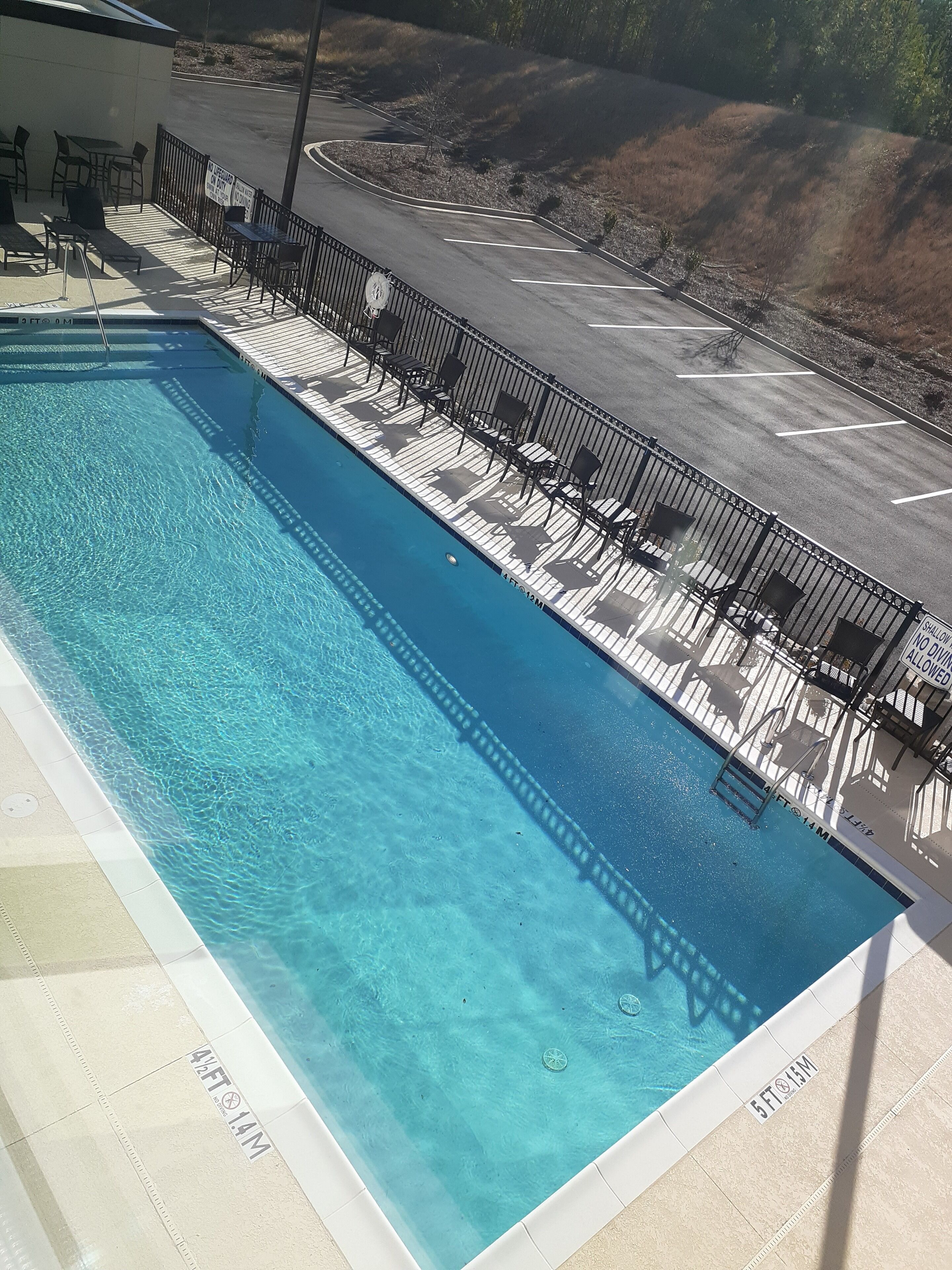 outdoor pool, pool loungers