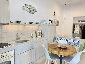 Deluxe Suite, 2 Bedrooms, Sea View | Private kitchen | Full-size fridge, oven, stovetop, espresso maker - Gerani Deluxe Houses with Sea View (Astypalaia)