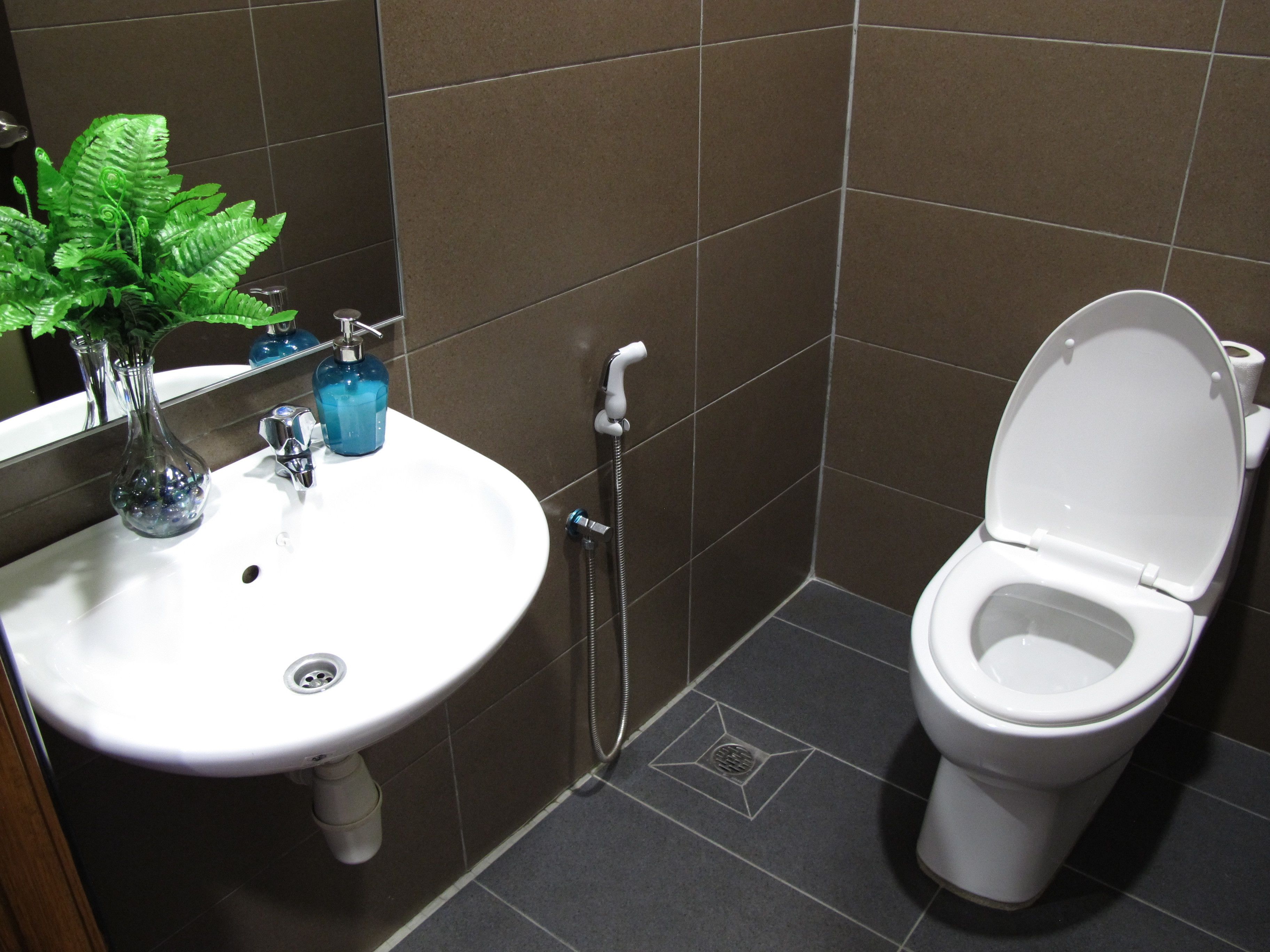 shower, hair dryer, slippers, bidet