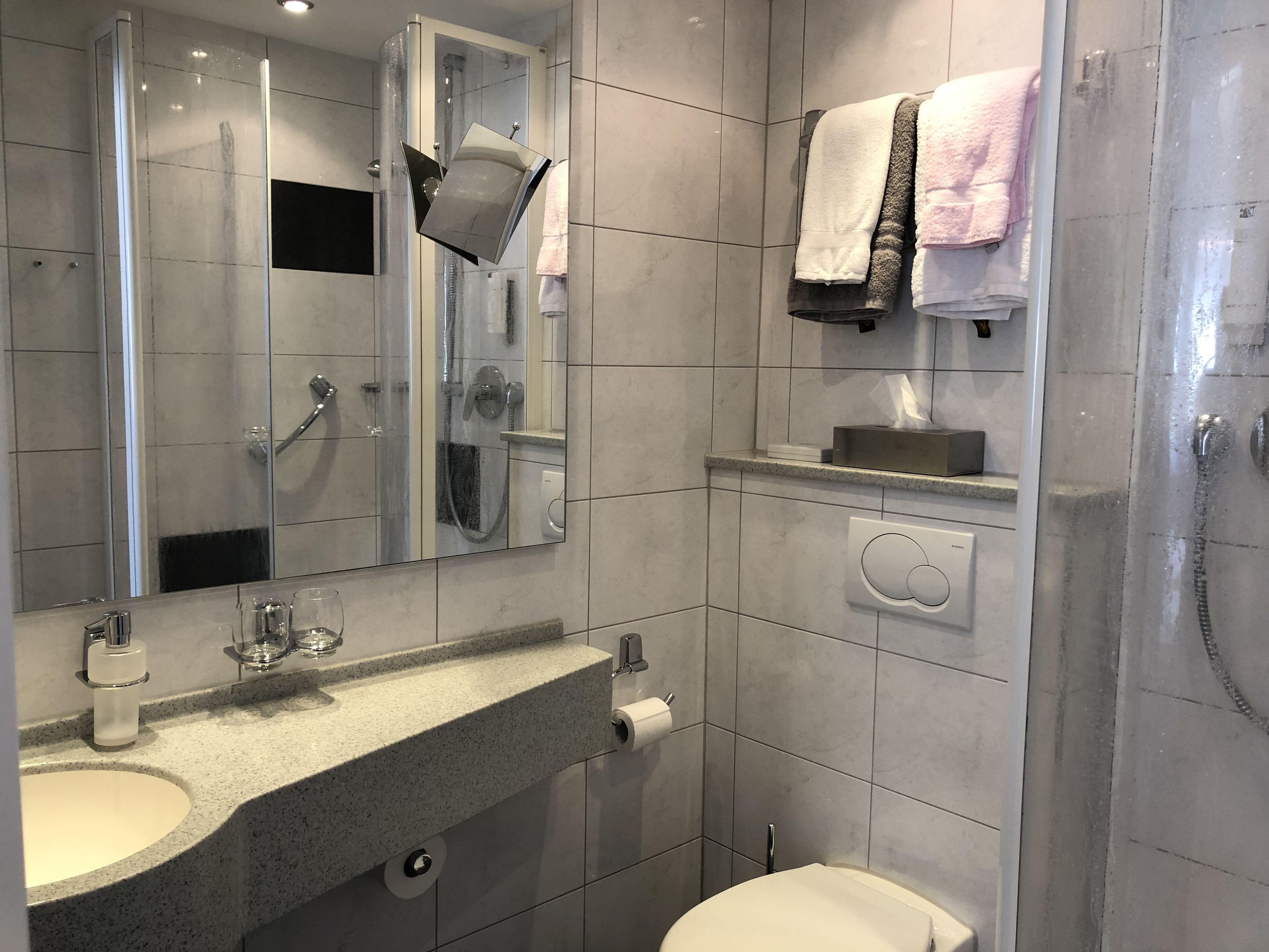 Habitación individual | Baño | Ducha, secador de pelo, toallas y jabón