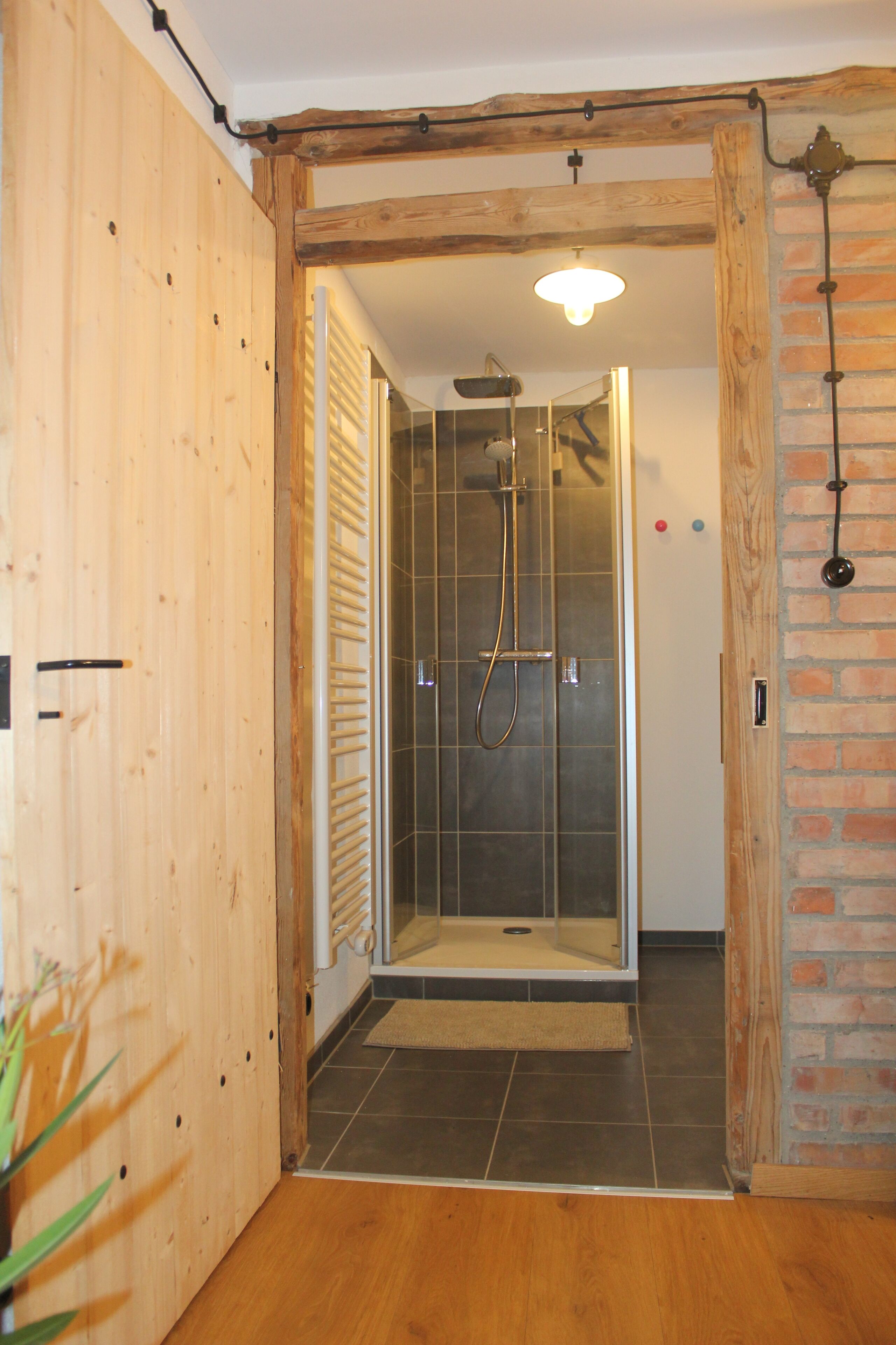 Dusche, Haartrockner, Handtücher, Toilettenpapier