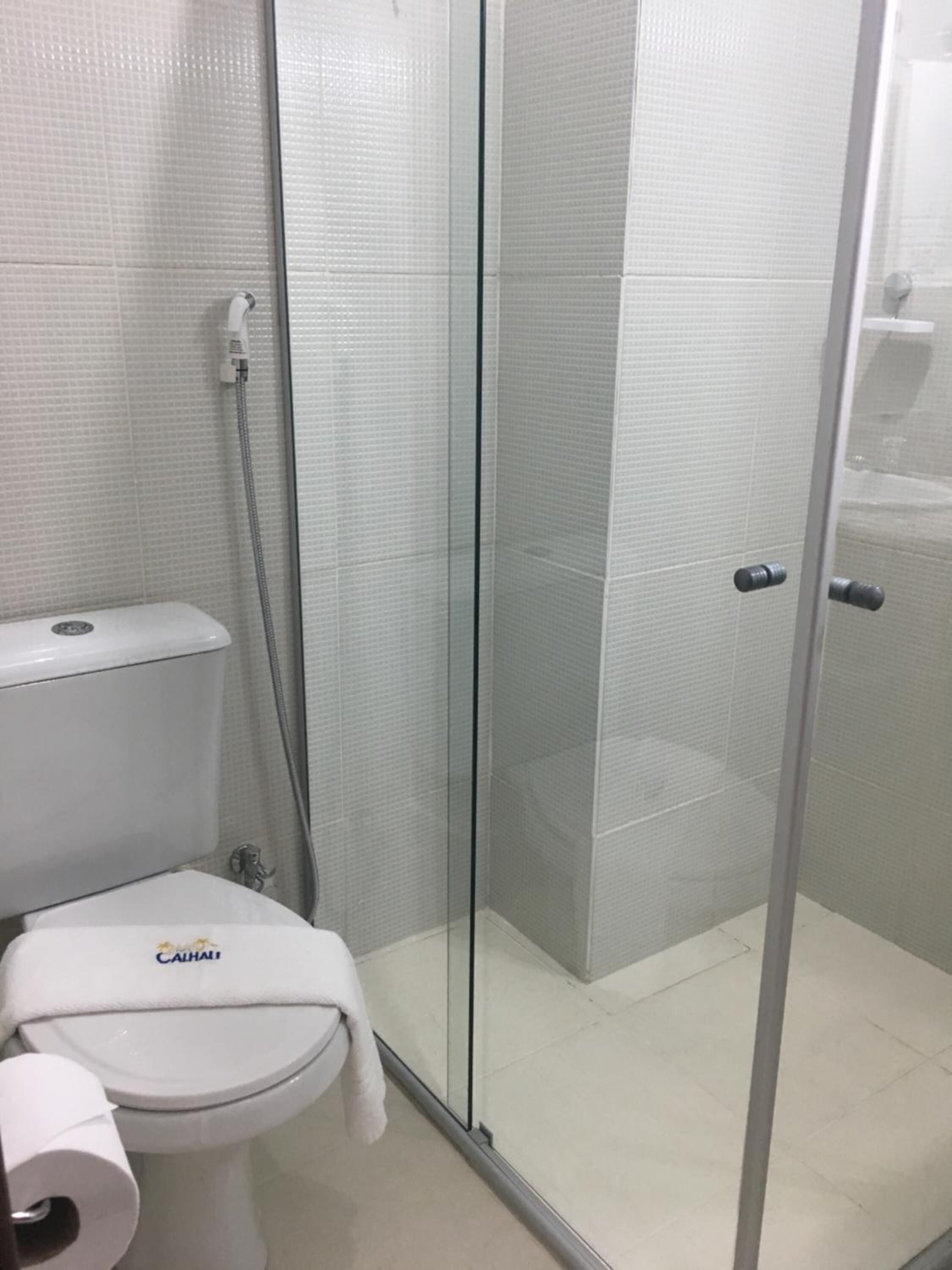 shower, towels, soap, toilet paper