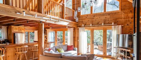 Smart TV, fireplace, DVD player, books