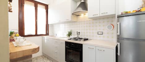 Fridge, oven, stovetop, coffee/tea maker