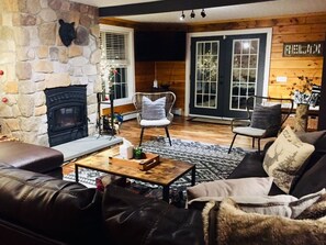 TV, fireplace, video games, DVD player