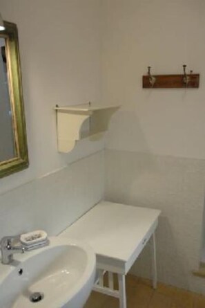 Bathtub, hair dryer, towels, toilet paper